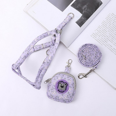 Naminių gyvūnėlių petnešėlių ir pavadėlių rinkinys, Gėlėti šunų kuprinės krūtinės diržai, reguliuojamo dydžio mažiems ir vidutiniams šunims ir katėms, šuniukų priedai