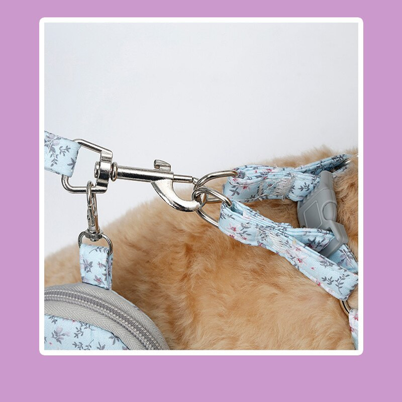 Naminių gyvūnėlių petnešėlių ir pavadėlių rinkinys, Gėlėti šunų kuprinės krūtinės diržai, reguliuojamo dydžio mažiems ir vidutiniams šunims ir katėms, šuniukų priedai