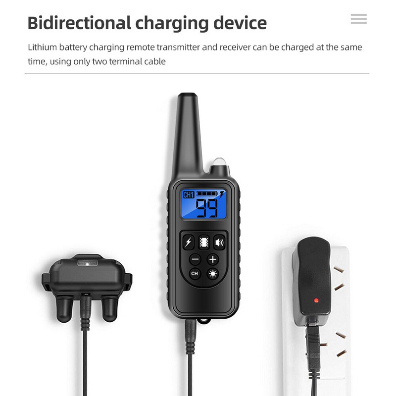 Zgardă electronică reîncărcabilă de dresaj pentru câini, 800 m, rezistentă la apă, oprirea lătratului, afișaj LCD, telecomandă pentru sunet cu vibrații de șoc