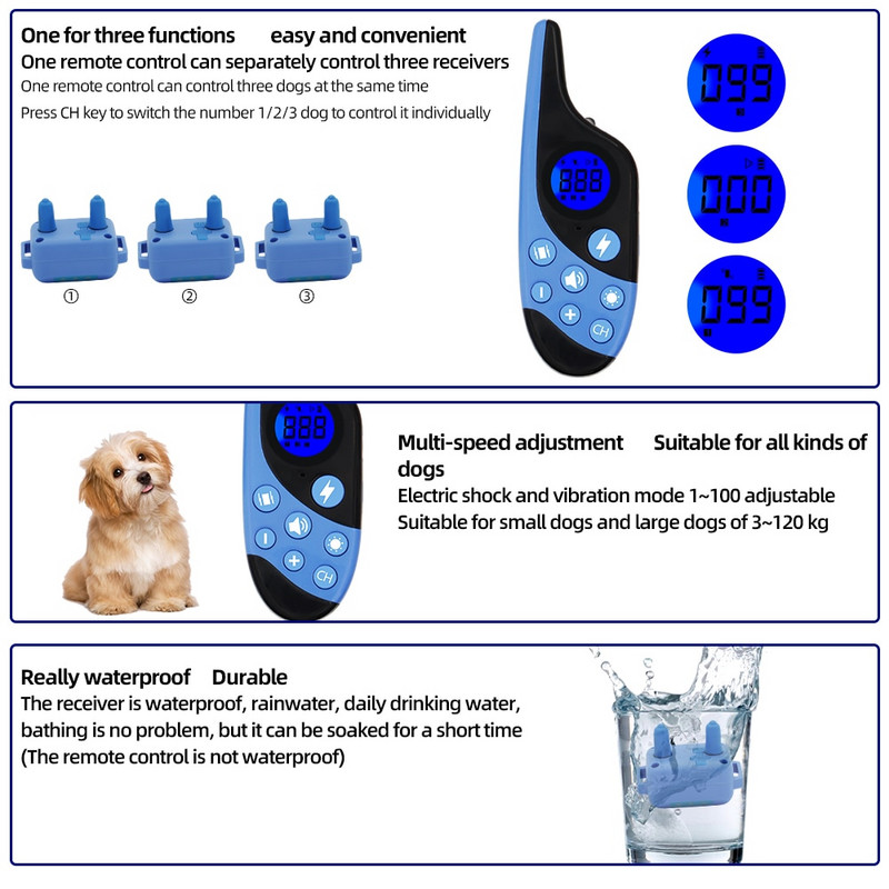 L-668 Guler de dresaj pentru câini 500M Pet Impermeabil Reîncărcabil Soc Vibrație Sunet Telecomandă Anti-latrat pentru toate mărimile câini