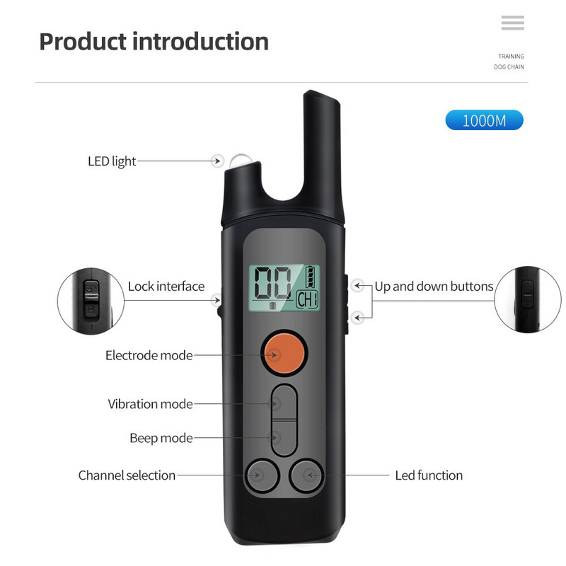 1000 m veekindel koera treenimisrihm lemmiklooma kaugjuhtimispuldiga koera kaelarihm põrutusvastase haukumisvastase vibratsiooni heliga elektrišoker