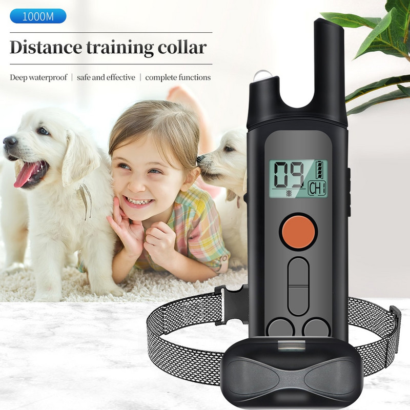 1000 m veekindel koera treenimisrihm lemmiklooma kaugjuhtimispuldiga koera kaelarihm põrutusvastase haukumisvastase vibratsiooni heliga elektrišoker