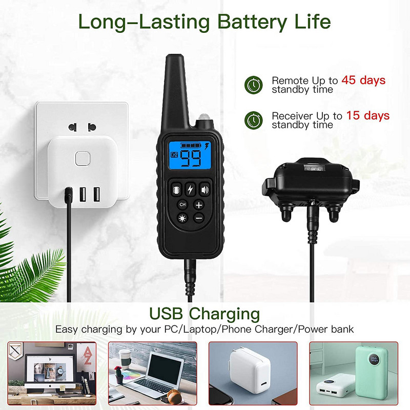 Šunų dresavimo antkaklis Elektroninis šunų amortizatorius antkaklis, vibruojantis garsas, vandeniui atsparus elektrinis šunų antkaklio rinkinys visų dydžių šunims