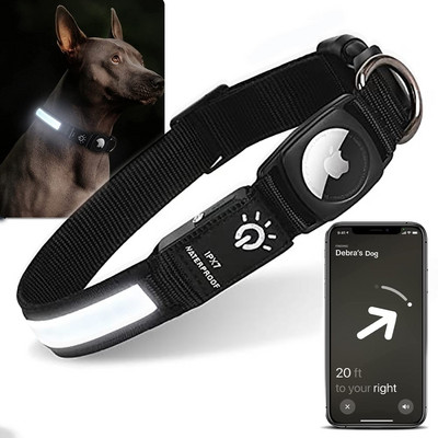 Apple Airtag GPS keresőhöz Vízálló Led Dog Nyakörv Világítás USB Tölthető Éjszakai úszáshoz Apple Air Tag Tracker tokhoz