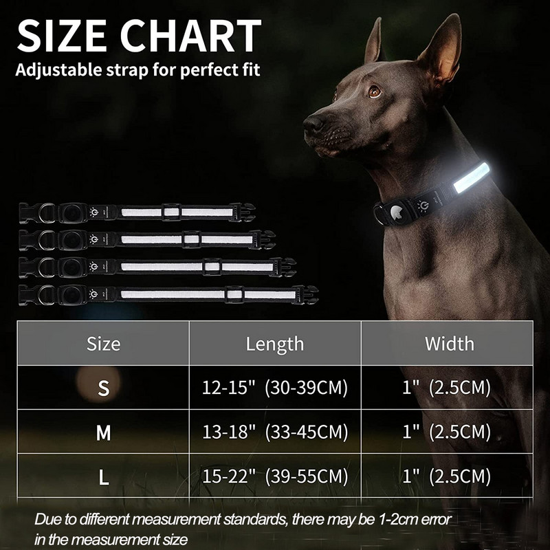 Apple Airtag GPS ieškiklis Vandeniui atsparus led šunų antkaklio šviestuvas USB įkraunamas plaukimas naktį Apple Air Tag Tracker dėklui