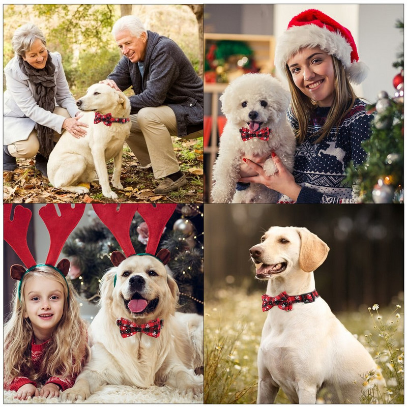 Guler de papion pentru câini din piele reglabil Guler pentru animale de companie de Crăciun Papion în carouri de modă Articole pentru animale de companie pentru câini mici, mijlocii mari