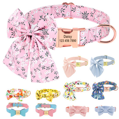 Personalizēta neilona Bowknot suņu kakla siksna, pielāgota apdrukāta čivavas franču buldogu apkakles regulējama nosaukuma plāksnīte maziem vidējiem suņiem