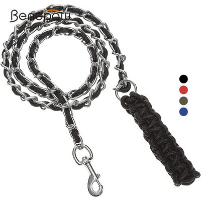 Benepaw Heavy Duty Metal Chain Dog Leash Soft Anti Bite Найлонова плетена дръжка Pet Lead Training Rope Leads For Medium Big Dogs