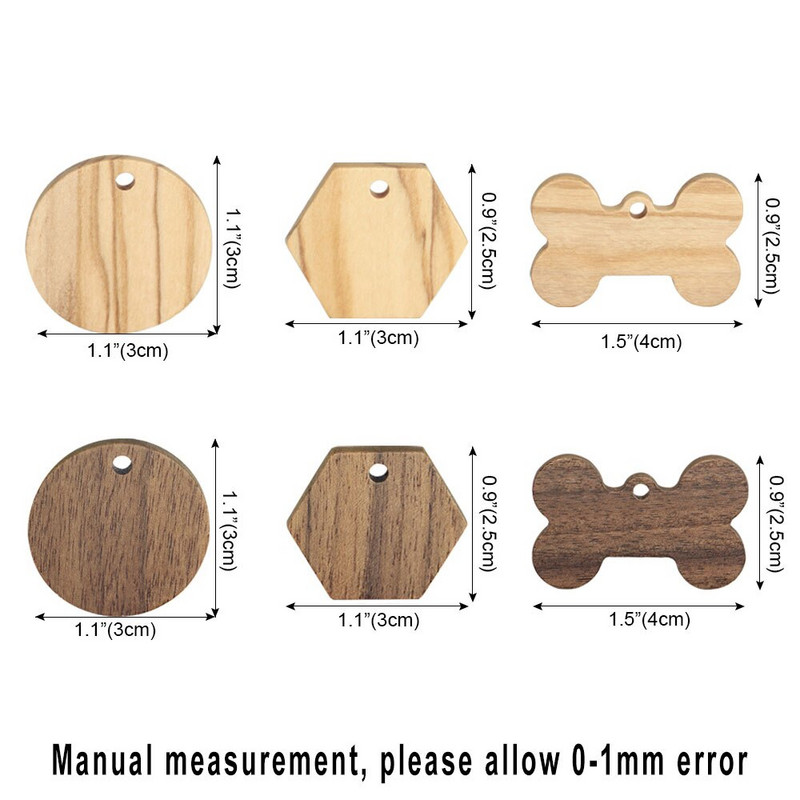 20Gb Koka identifikācijas birkas Mājdzīvnieka vārda suņa birka Pretpazaudēta koka pielāgota kaķa ID kakla siksna kucēna nosaukuma plāksnīte Tag Kulonu piederumi