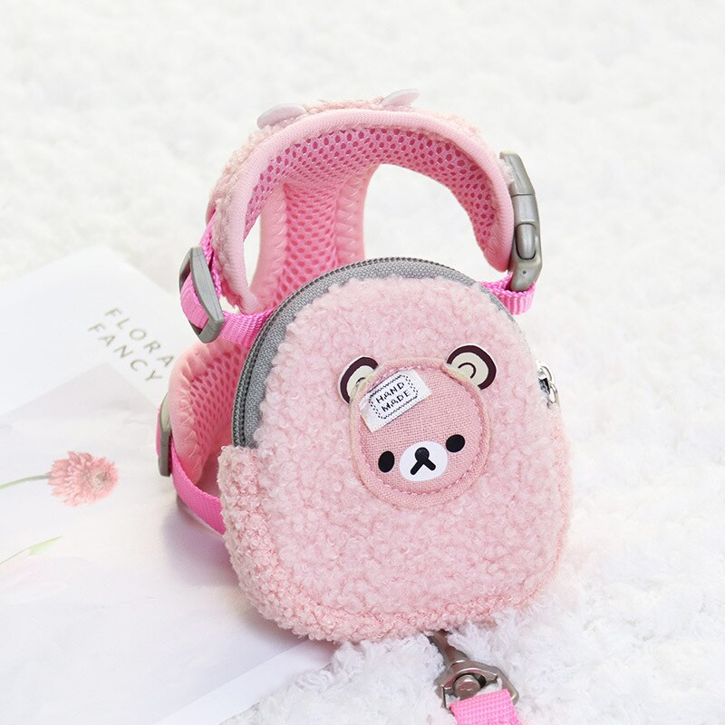 „Wam“ šunų kuprinės petnešos su pavadėliu. Šiltas ėriuko vilnos animacinis meškiukas augintinio šuniuko diržas, skirtas smulkių gyvūnų vežėjų švino gaminiams