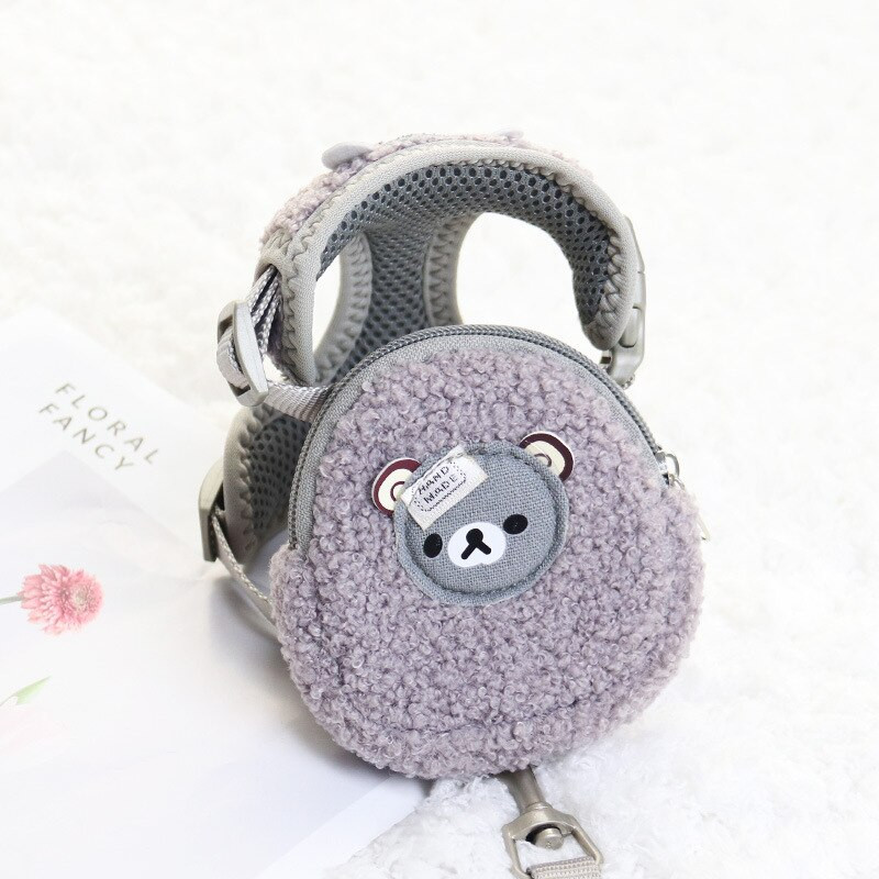 „Wam“ šunų kuprinės petnešos su pavadėliu. Šiltas ėriuko vilnos animacinis meškiukas augintinio šuniuko diržas, skirtas smulkių gyvūnų vežėjų švino gaminiams