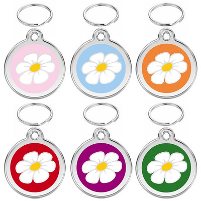 Vânzare cu ridicata 100 buc etichetă de identificare pentru câine gravată guler pentru câine etichetă pentru animale de companie farmec cu numele animalului de companie pandantiv colier cu flori guler pentru cățeluș accesoriu pentru guler