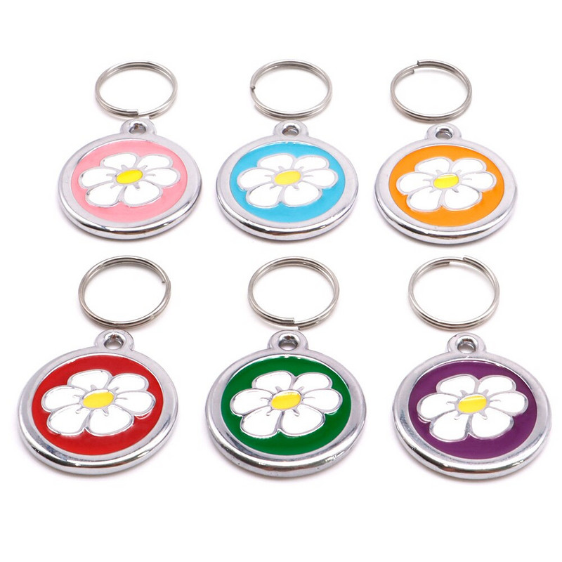 Vânzare cu ridicata 100 buc etichetă de identificare pentru câine gravată guler pentru câine etichetă pentru animale de companie farmec cu numele animalului de companie pandantiv colier cu flori guler pentru cățeluș accesoriu pentru guler