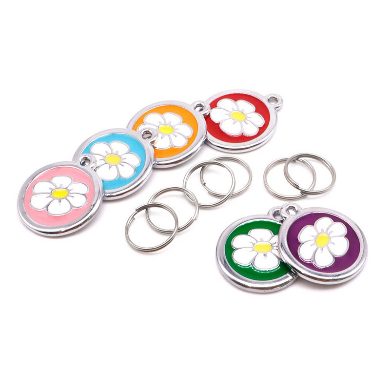 Vânzare cu ridicata 100 buc etichetă de identificare pentru câine gravată guler pentru câine etichetă pentru animale de companie farmec cu numele animalului de companie pandantiv colier cu flori guler pentru cățeluș accesoriu pentru guler