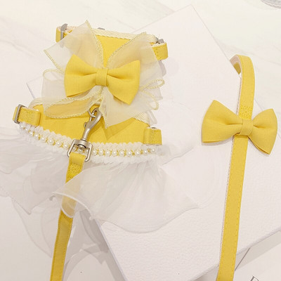 Σετ λουριών με λουρί για σκύλους γάτας Ρυθμιζόμενη δαντέλα με παπιγιόν Ζώνες για κατοικίδια Χαριτωμένο κουτάβι Πριγκίπισσα φόρεμα Φούστα για περπάτημα Μόλυβδος Chihuahua York