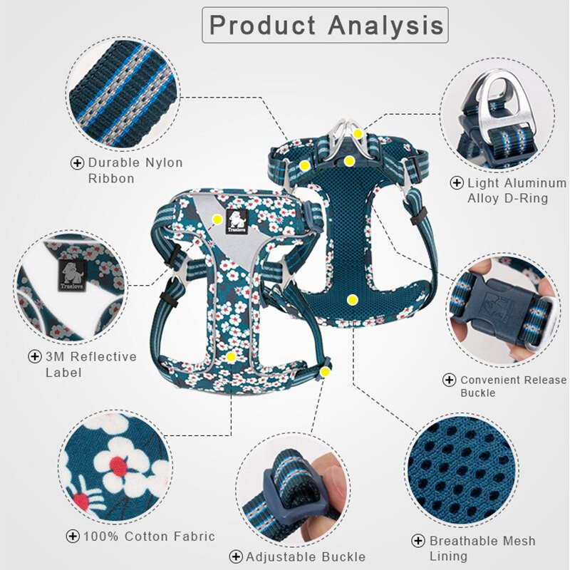 Truelove prednji najlonski pojas za pse bez povlačenja, podesivi sigurnosni pojas, reflektirajući za pse, male srednje, udoban trening trčanja