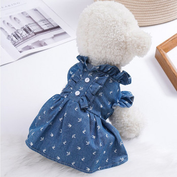 Ρούχα για σκύλους Καλοκαιρινή τζιν φούστα με βολάν ψηλόμεσο Φόρεμα πουά με στάμπα φούστα μόδα τζιν μπουφάν For Pomeranian Bichon Teddy