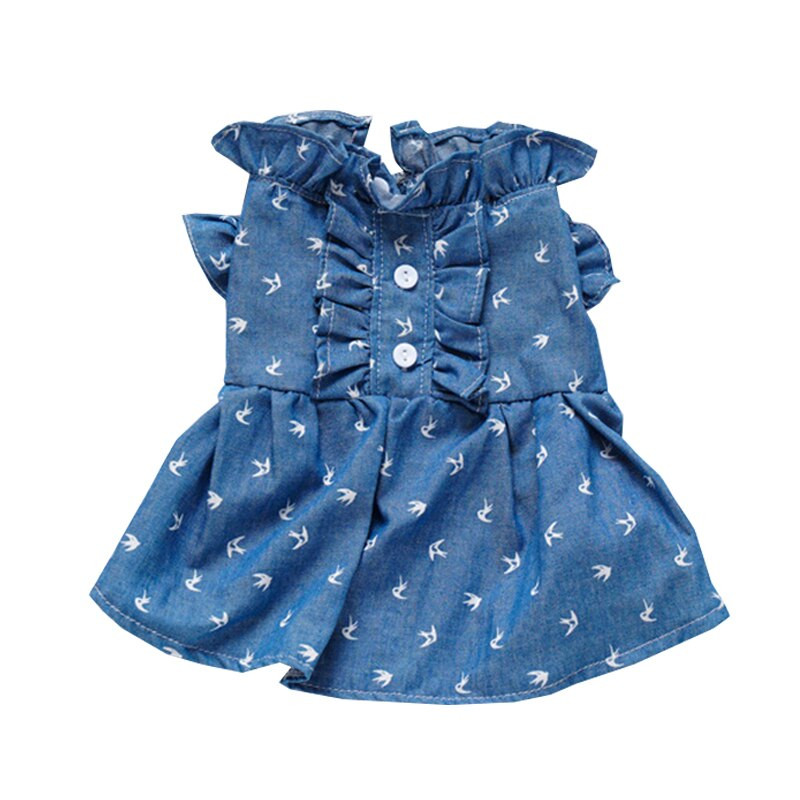 Дрехи за кучета Лятна дънкова пола с волани Рокля с висока талия Пола с принт на точки Модно дънково яке за померан бишон Теди