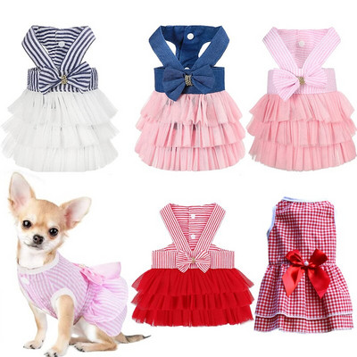 Сладки, малки, средни, котки, кучета, принцеси, рокли с кученце, рокля с лък, рокли за домашни любимци, летни рокли с раирана мрежа, кученце, принцеса