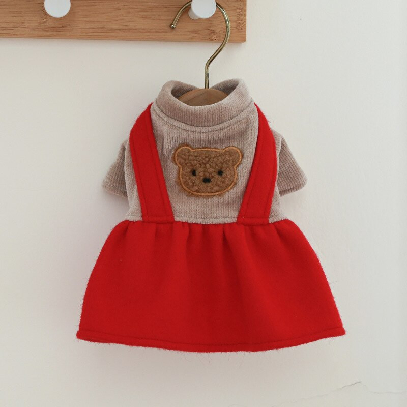 Φθινοπωρινό χειμωνιάτικο φόρεμα Χαριτωμένο μοτίβο αρκούδας Χριστουγεννιάτικο κουτάβι κόκκινη φούστα Μικρό σκυλί Keep ζεστό παλτό Ρούχα διακοπών Chihuahua Yorkshire