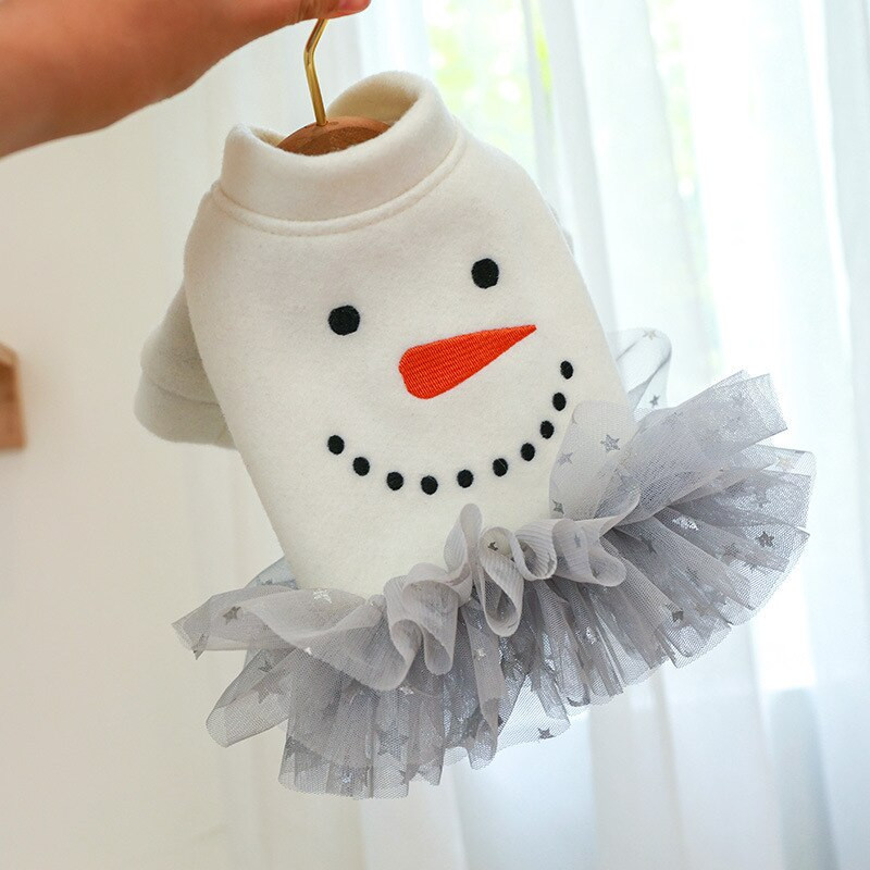 Rudens žiemos suknelė Mielas pūkuotas sijonas, atsparus šalčiui, šiltas, madingas sniego senelio raštas šuniuko drabužiai Mažas šuns paltas Čihuahua