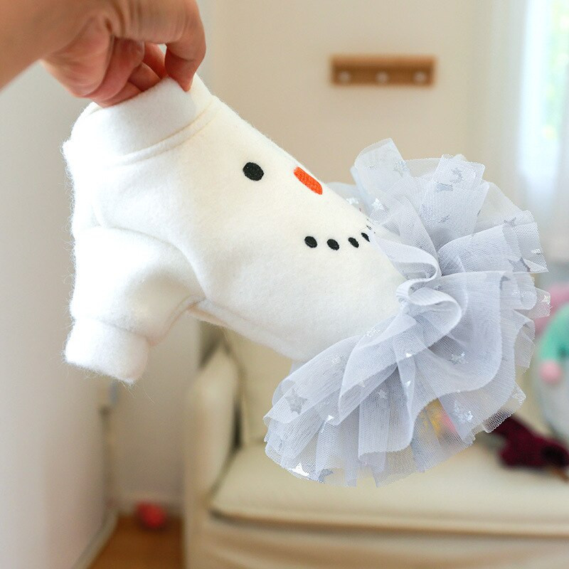 Rudens žiemos suknelė Mielas pūkuotas sijonas, atsparus šalčiui, šiltas, madingas sniego senelio raštas šuniuko drabužiai Mažas šuns paltas Čihuahua