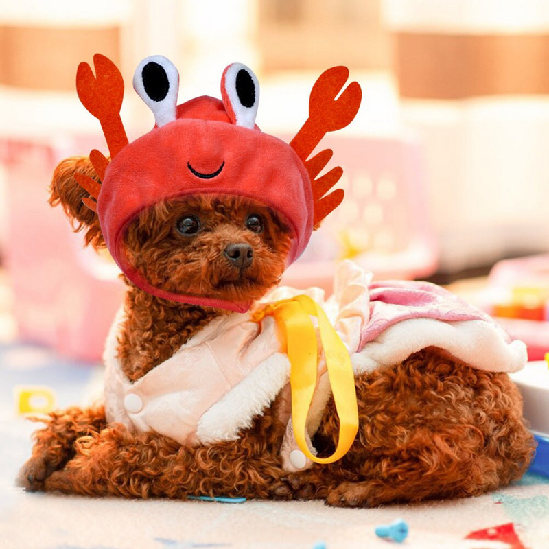 Smiješna kapa za mačku Slatka rakova žaba Šešir za kućnog ljubimca Psić Mačka Prerušiti se Kostim Božićni cosplay Topla pokrivala za glavu Pse Šeširi Lijep stil