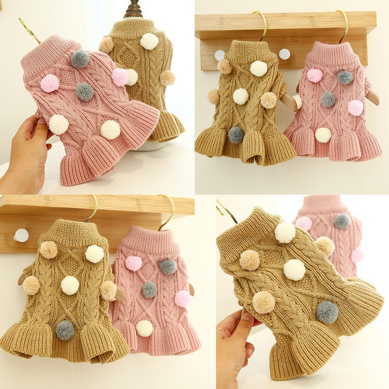 Zimska pseća džemper haljina s leptir mašnom Karirani pseći veste za male pse Topli džemperi s loptom Suknja Jazavčar Chihuahua Corgi