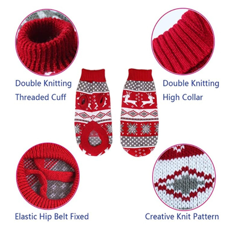 Iarnă caldă haine pentru câini pentru animale de companie de Crăciun pulover tricotat chihuahua bulldog îmbrăcăminte pentru costum de cățeluș mic, mediu, haină