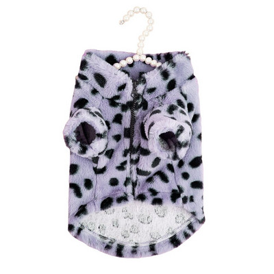 Pseća odjeća za pse Pulover za kućne ljubimce Jesen Zima Plišani kaput Leopard print Francuski buldog Meki kaput Srednja odjeća za pse Krznene majice s kapuljačom