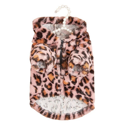 Pseća odjeća za pse Pulover za kućne ljubimce Jesen Zima Plišani kaput Leopard print Francuski buldog Meki kaput Srednja odjeća za pse Krznene majice s kapuljačom