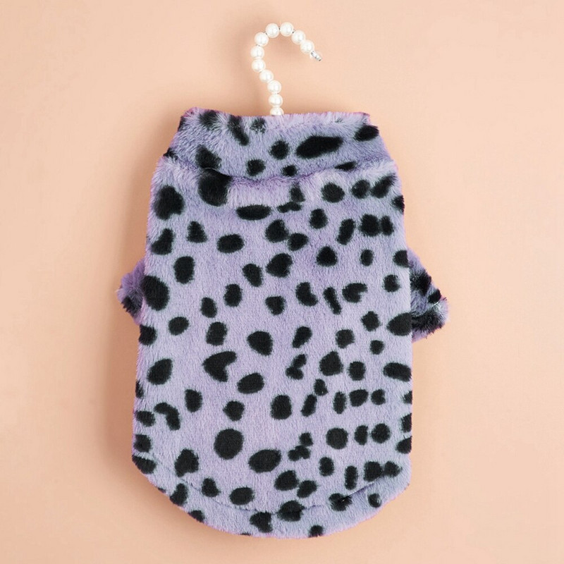 Pseća odjeća za pse Pulover za kućne ljubimce Jesen Zima Plišani kaput Leopard print Francuski buldog Meki kaput Srednja odjeća za pse Krznene majice s kapuljačom