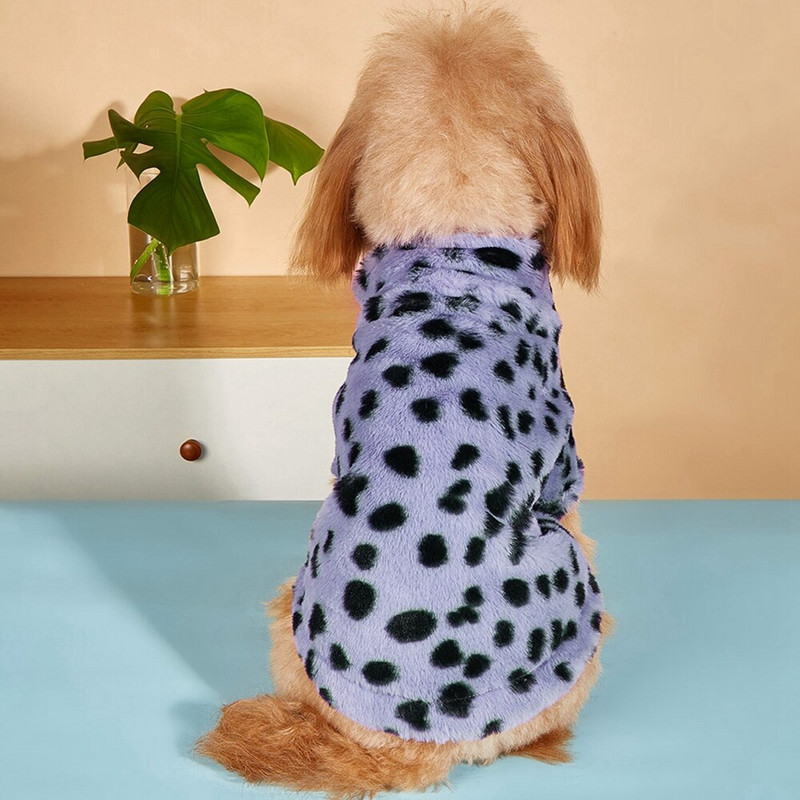 Pseća odjeća za pse Pulover za kućne ljubimce Jesen Zima Plišani kaput Leopard print Francuski buldog Meki kaput Srednja odjeća za pse Krznene majice s kapuljačom