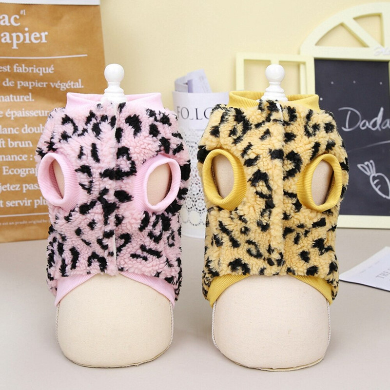 Haină pentru câini din lână Haine de iarnă pentru câini pentru câini cu imprimeu leopard Jachetă moale pentru buldog francez Îmbrăcăminte pentru câini de talie mică