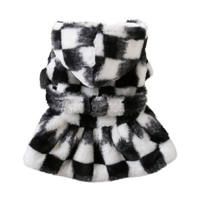 Ρούχα για κατοικίδια Κομψό πολυτελές γούνινο φόρεμα φθινοπωρινό και χειμερινό πανωφόρι Μικρό σκυλί με κουκούλα Παλτό δικτυωτό Chihuahua Princess Party Dress