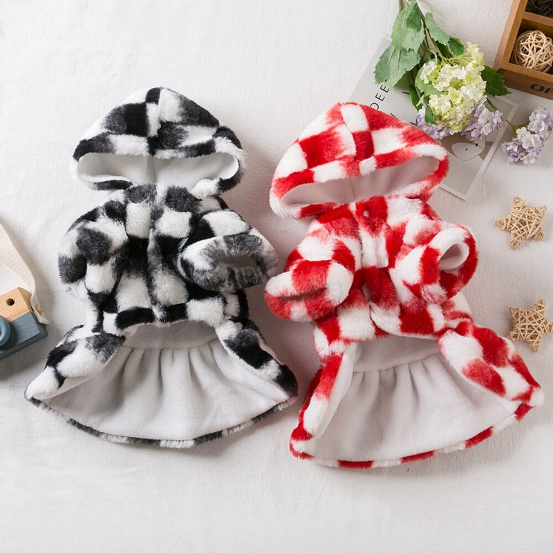 Ρούχα για κατοικίδια Κομψό πολυτελές γούνινο φόρεμα φθινοπωρινό και χειμερινό πανωφόρι Μικρό σκυλί με κουκούλα Παλτό δικτυωτό Chihuahua Princess Party Dress