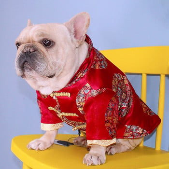 Дрехи за домашни любимци Китайска нова година Dog Tang Костюм за кучета Cheongsam Зимно палто за кучета Яке Традиционен пролетен фестивал Костюм за домашни любимци