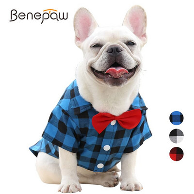 Benepaw Стилна карирана кучешка риза с папийонка Сладко удобно дишащо кученце Дрехи за домашни кучета за малки, средни големи кучета, които се перат