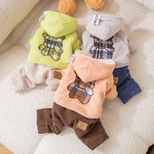 Дрехи за домашни любимци Зима Есен Топъл гащеризон Малко куче Моден кариран колан Котешка качулка Кученце Сладко палто Пижама Чихуахуа Йоркшир