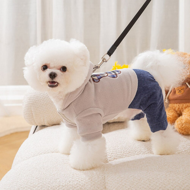 Дрехи за домашни любимци Зима Есен Топъл гащеризон Малко куче Моден кариран колан Котешка качулка Кученце Сладко палто Пижама Чихуахуа Йоркшир