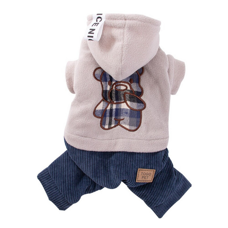 Дрехи за домашни любимци Зима Есен Топъл гащеризон Малко куче Моден кариран колан Котешка качулка Кученце Сладко палто Пижама Чихуахуа Йоркшир