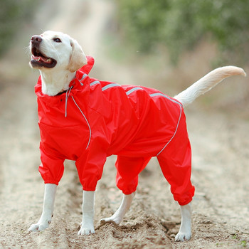 Αδιάβροχο σκύλος κατοικίδιων ζώων με αντανακλαστικό αδιάβροχο φερμουάρ Ρούχα με ψηλό λαιμό με κουκούλα για μικρά μεγάλα σκυλιά Ολόσωμες φόρμες Rain Cloak Labrador