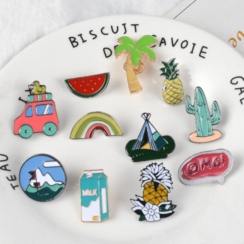 Μόδα καρφίτσες καρτούν με σμάλτο καρφίτσες καρφίτσες ανανάς καρφίτσες κονκάρδες σακίδιο πλάτης Χαριτωμένα καρφίτσες Δώρα για φίλους Χονδρική 1τμχ