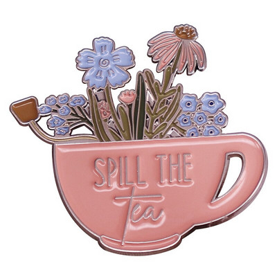 C3099 Разлейте чая Модни анимационни емайлирани игли Пастелни цветя и чаша за чай Брошка Дънкови якета Значка Брошки за дамски бижута