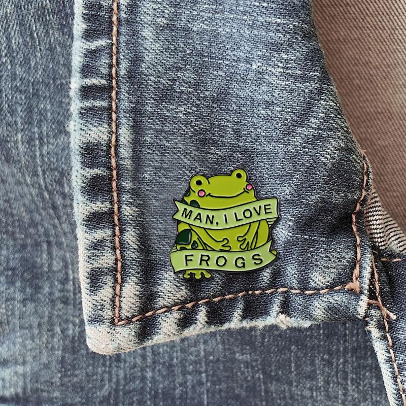 C3018 Vyras, aš myliu varles Emaliai Sagės Smeigtukas Animacinis filmas Kawaii Žalia varlė Atvartas Smeigtukai Ženkliukai Papuošalai Priedai