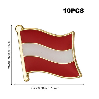 10 vnt. Šalies vėliava Ženkliukas Vėliava Sagė Nacionalinė vėliava Atvarto segtukas Tarptautinių kelionių segtukų kolekcijos