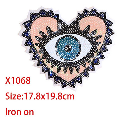 Διακοσμητικά κινούμενα σχέδια, γυαλιστερή αγάπη σε σχήμα καρδιάς με παγιέτες ματιών, απλικέ, κεντημένα μπαλώματα για σίδερο DIY σε κονκάρδες στο σακίδιο