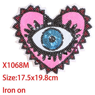 Διακοσμητικά κινούμενα σχέδια, γυαλιστερή αγάπη σε σχήμα καρδιάς με παγιέτες ματιών, απλικέ, κεντημένα μπαλώματα για σίδερο DIY σε κονκάρδες στο σακίδιο