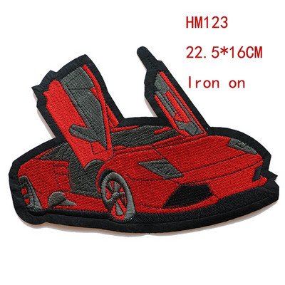 Rajzfilm dekoratív folt kék piros autók motorkerékpár teherautó ikon Hímzett rátétfoltok barkácsoláshoz vasaláshoz jelvényeken egy hátizsákon