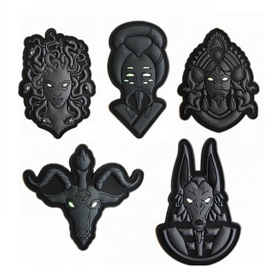 Φωτεινό μπάλωμα PVC Baphomet Sheep Head Devil Αρχαία Αιγυπτιακή Μυθολογία Anubis Gorgon Medusa Ινδία Θεά Kali Badge